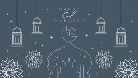 Ramadan Kareem text animation, lantern animation, mosque silhouette background. Stock Footage 297611844