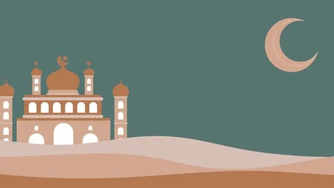 Ramadan Kareem text animation, lantern animation, mosque silhouette background. Stock Footage 299545090
