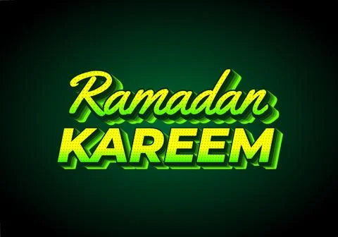 Ramadan kareem . Text effect design in 3D look. Yellow green color. Dark ba.. Stock Illustration