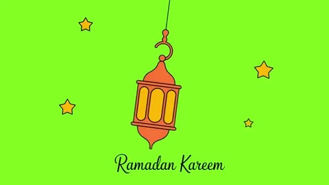 Ramadan Kareem Typography with Hanging Lantern and Stars on Green Screen Stock Footage 323079879