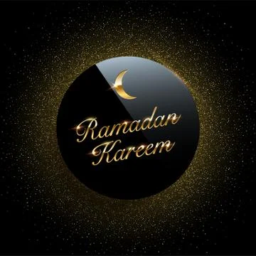 Ramadan Kareem vector background. Black circle with sparkling golden glitter on 스톡 일러스트