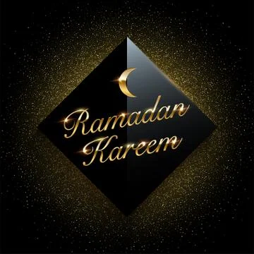 Ramadan Kareem vector background. Black square with sparkling golden glitter on Stock Illustration