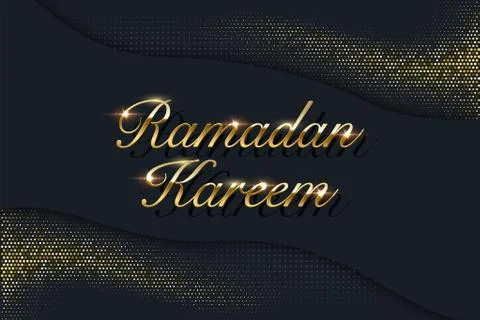 Ramadan Kareem vector background. Golden text and sparkling golden glitter on Stock Illustration