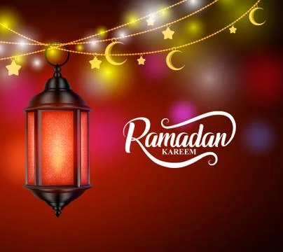Ramadan kareem vector design with hanging lantern or fanoos Stock Illustration
