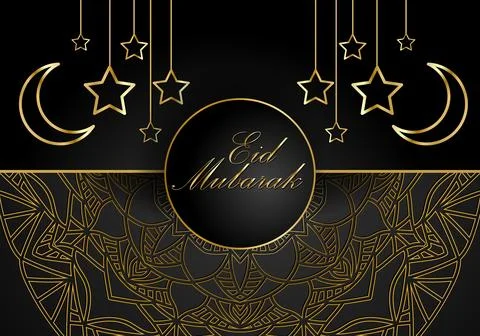 Ramadan Kareem vector set greeting card. Gold half moon on black background. 库存插图
