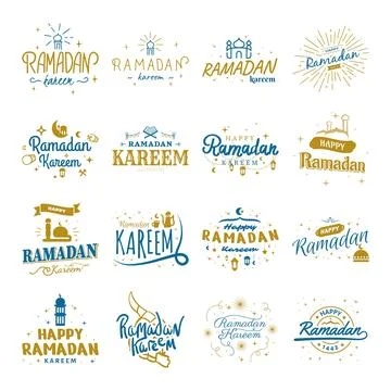Ramadan Kareem Vector Template Collection. Happy Eid Mubarak Typography 12 Stock Illustration