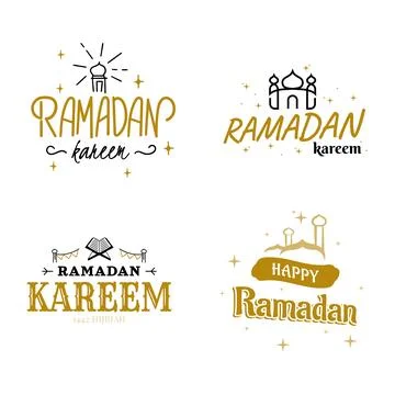 Ramadan Kareem Vector Template Collection. Happy Eid Mubarak Typography and.. Stock Illustration