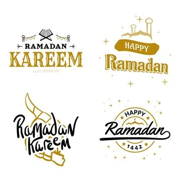Ramadan Kareem Vector Template Collection. Happy Eid Mubarak Typography and.. Stock Illustration