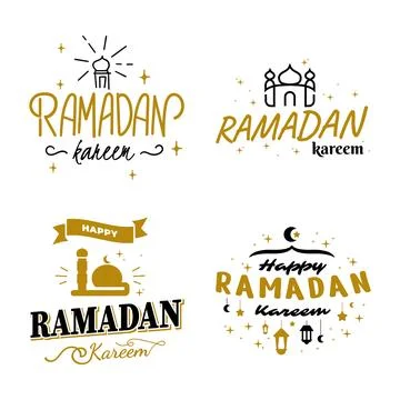 Ramadan Kareem Vector Template Collection. Happy Eid Mubarak Typography and.. Stock Illustration