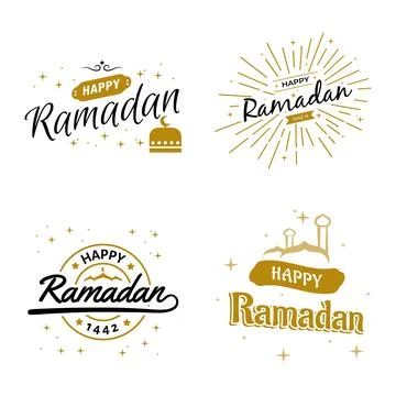 Ramadan Kareem Vector Template Collection. Happy Eid Mubarak Typography and.. Stock Illustration