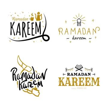 Ramadan Kareem Vector Template Collection. Happy Eid Mubarak Typography and.. Stock Illustration