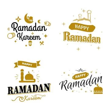 Ramadan Kareem Vector Template Collection. Happy Eid Mubarak Typography and.. Stock Illustration
