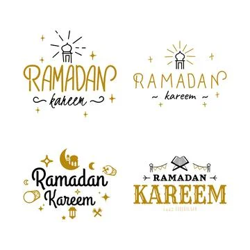 Ramadan Kareem Vector Template Collection. Happy Eid Mubarak Typography and.. Stock Illustration