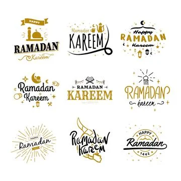 Ramadan Kareem Vector Template Collection. Happy Eid Mubarak Typography and.. Stock Illustration