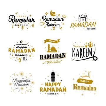 Ramadan Kareem Vector Template Collection. Happy Eid Mubarak Typography and.. Stock Illustration