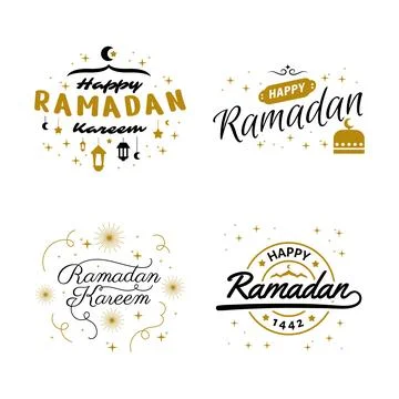 Ramadan Kareem Vector Template Collection. Happy Eid Mubarak Typography and.. Stock Illustration