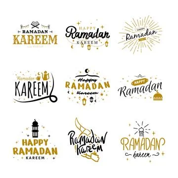 Ramadan Kareem Vector Template Collection. Happy Eid Mubarak Typography and.. Stock Illustration