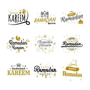 Ramadan Kareem Vector Template Collection. Happy Eid Mubarak Typography and.. Stock Illustration