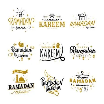 Ramadan Kareem Vector Template Collection. Happy Eid Mubarak Typography and.. Stock Illustration