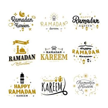 Ramadan Kareem Vector Template Collection. Happy Eid Mubarak Typography and.. Stock Illustration