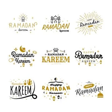 Ramadan Kareem Vector Template Collection. Happy Eid Mubarak Typography and.. Stock Illustration
