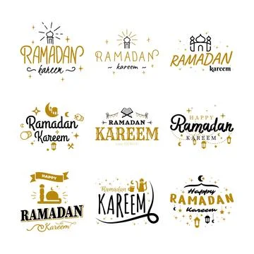 Ramadan Kareem Vector Template Collection. Happy Eid Mubarak Typography and.. Stock Illustration