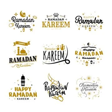 Ramadan Kareem Vector Template Collection. Happy Eid Mubarak Typography and.. Stock Illustration