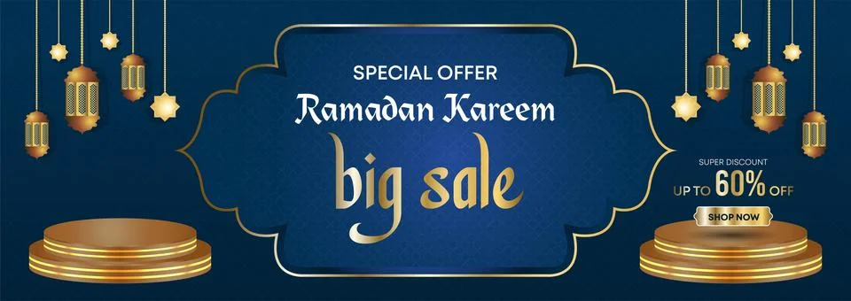 Ramadan Kareem Web Background Super Sale Banner with Podium for Display Product Stock Illustration