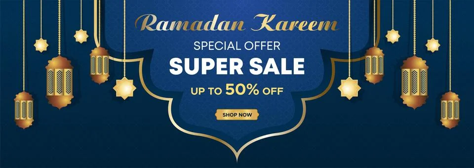 Ramadan Kareem Web Background Super Sale Banner with Podium for Display Product Stock Illustration