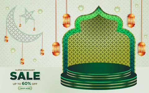 Ramadan Kareem Web Background Super Sale Banner with Podium for Display Product Stock Illustration