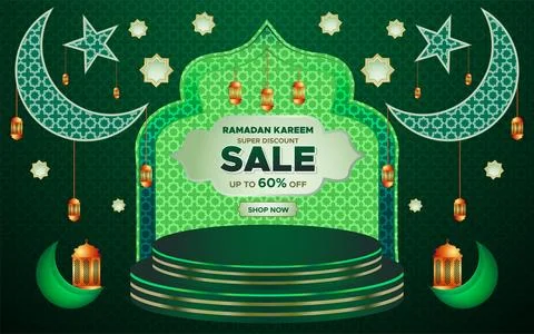 Ramadan Kareem Web Background Super Sale Banner with Podium for Display Product Stock Illustration