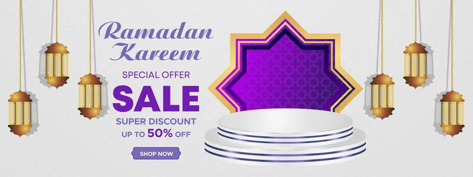 Ramadan Kareem Web Background Super Sale Banner with Podium for Display Product Stock Illustration