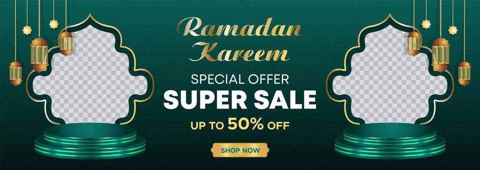 Ramadan Kareem Web Background Super Sale Banner with Podium for Display Product Stock Illustration