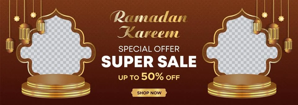Ramadan Kareem Web Background Super Sale Banner with Podium for Display Product Stock Illustration