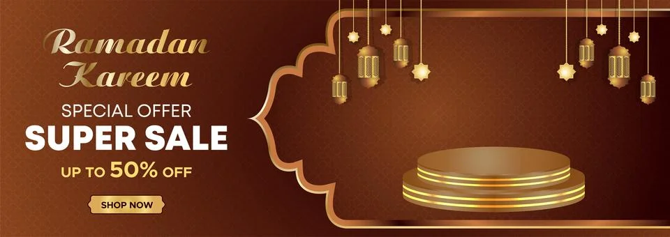 Ramadan Kareem Web Background Super Sale Banner with Podium for Display Product Stock Illustration