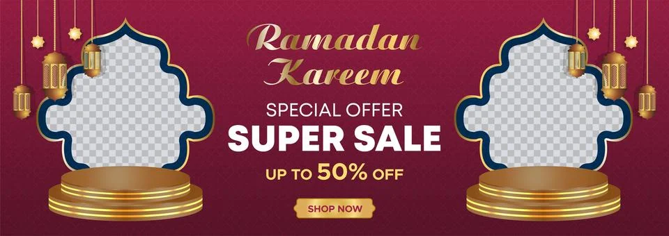 Ramadan Kareem Web Background Super Sale Banner with Podium for Display Product Stock Illustration