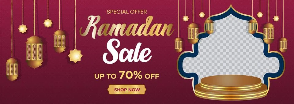 Ramadan Kareem Web Background Super Sale Banner with Podium for Display Product Stock Illustration