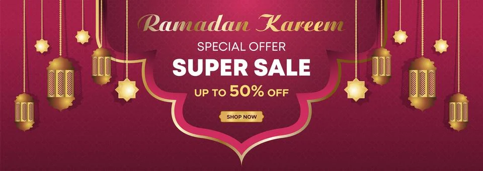 Ramadan Kareem Web Background Super Sale Banner with Podium for Display Product Stock Illustration