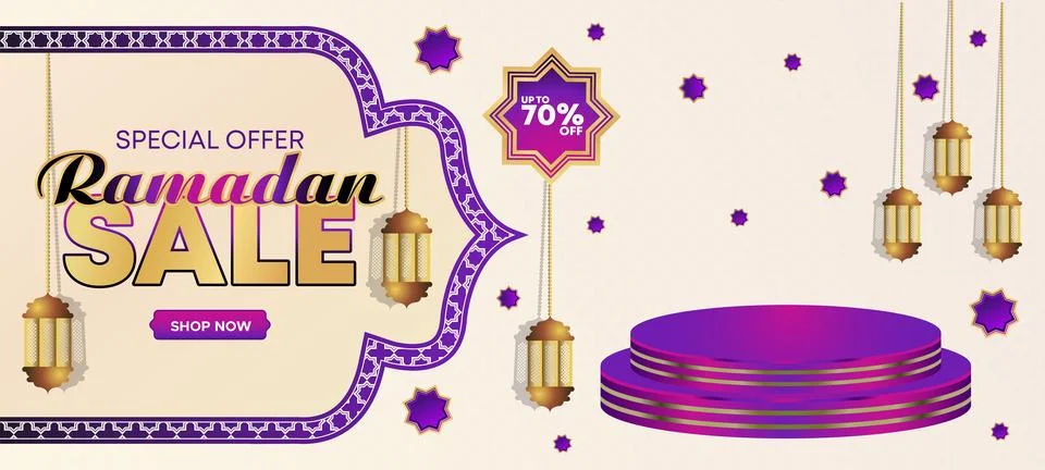 Ramadan Kareem Web Background Super Sale Banner with Podium for Display Product Stock Illustration