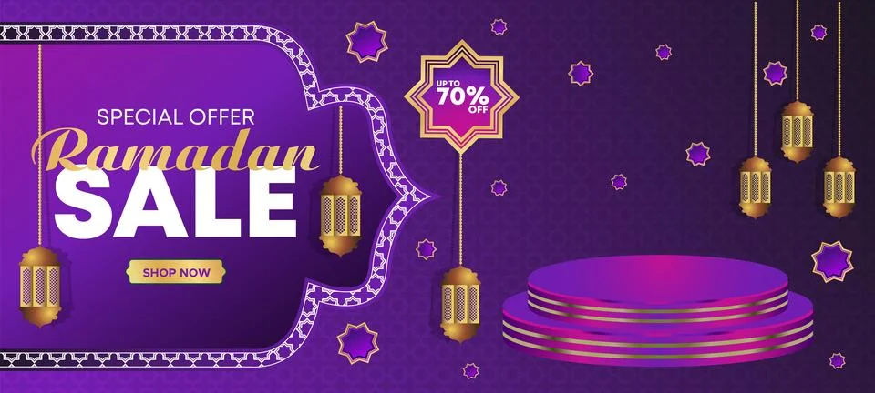 Ramadan Kareem Web Background Super Sale Banner with Podium for Display Product Stock Illustration