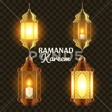 Ramadan Lamp Set Vector. Islam. Kareem Lamp. Lantern Design. Mubarak Night:  Graphic #104789769
