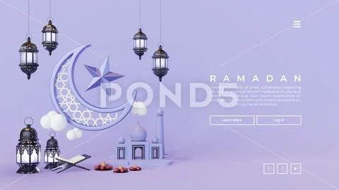 Ramadan Landing Page Template With 3D Render Illustration PSD Template