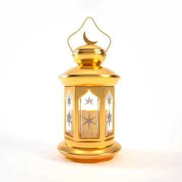 Ramadan lantern with candle 3d isolated on white background. Golden Arabic .. Stock Illustration