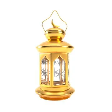 Ramadan lantern with candle 3d isolated on white background. Golden Arabic Stock-Illustration