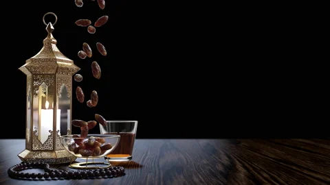 Ramadan Lantern With Falling Dried Dates Background Video stock 234680079