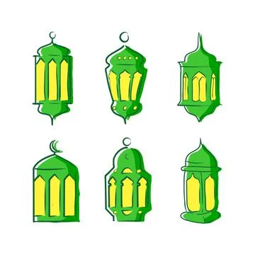 Ramadan lantern set for your designs, hand drawn ramadan kareem vector illust Stock Illustration