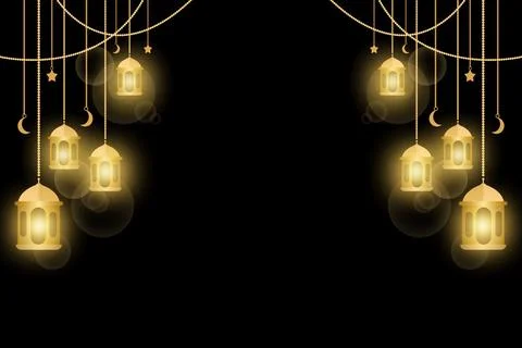 Ramadan Lights - realistic vector set of different objects. Gradient backgr.. Stock Illustration