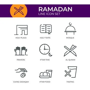 Ramadan Line Icon Set Stock Illustration