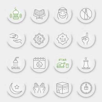 Ramadan line icon set Stock Illustration
