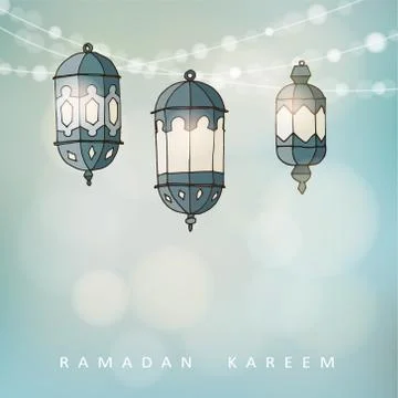 Ramadan lluminated Arabic lanterns with a string of lights Stock Illustration